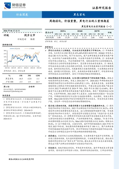 周期弱化，价值重塑，黑电行业的三重预期差封面