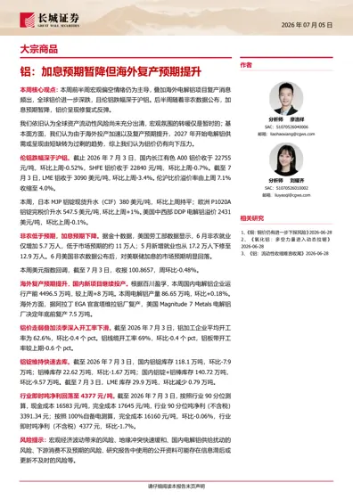 铝：加息预期暂降但海外复产预期提升封面