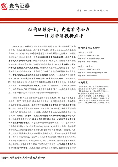 结构延续分化，内需有待加力——11月经济数据点评封面