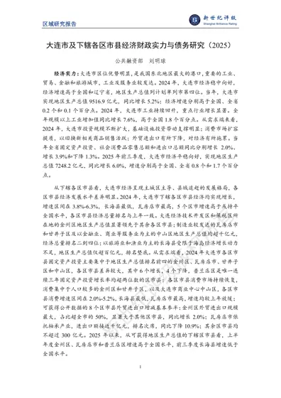 大连市及下辖各区市县经济财政实力与债务研究（2025）封面
