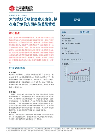 大气绩效分级管理意见出台，拟在电价信贷方面实施差别管理封面
