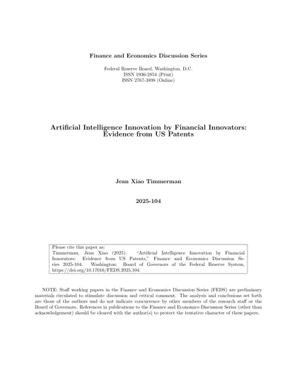 Artificial Intelligence Innovation by Financial Innovators: Evidence from US Patents封面