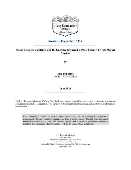 Money Manager Capitalism and the Growth and Spread of Ponzi Finance, Private Market Version封面