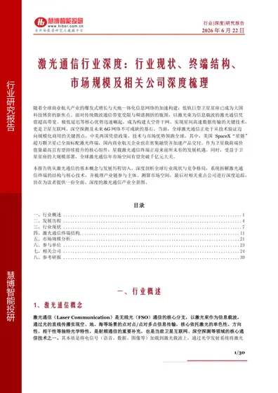 激光通信行业深度：行业现状、终端结构、市场规模及相关公司深度梳理封面