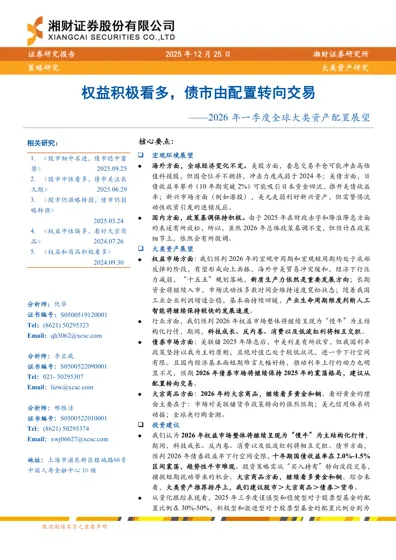 2026年一季度全球大类资产配置展望封面