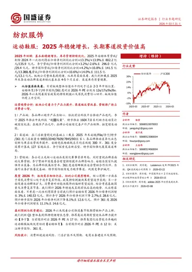运动鞋服：2025 年稳健增长，长期赛道投资价值高封面