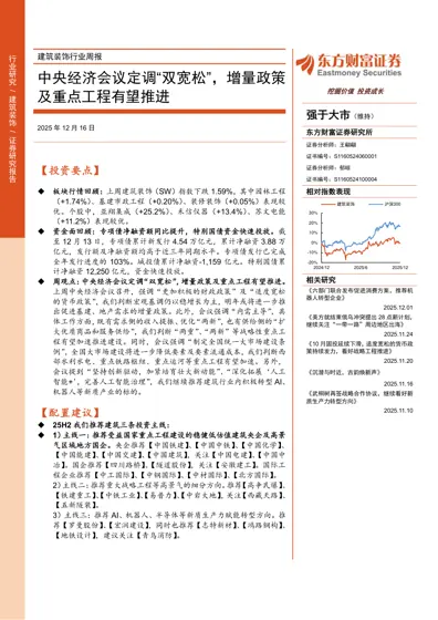 建筑装饰行业周报：中央经济会议定调“双宽松”，增量政策及重点工程有望推进封面