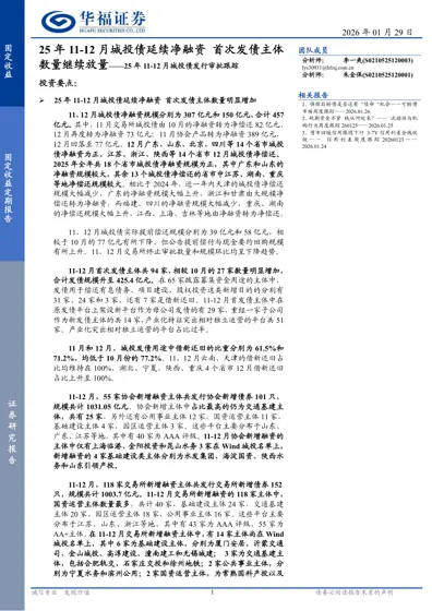 25年11-12月城投债延续净融资首次发债主体数量继续放量——25年11-12月城投债发行审批跟踪封面
