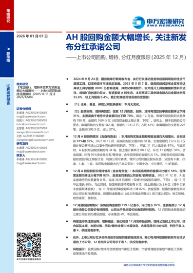 AH股回购金额大幅增长，关注新发布分红承诺公司——上市公司回购、增持、分红月度跟踪（2025年12月）封面