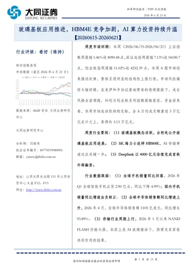 玻璃基板应用推进，HBM4E竞争加剧，AI算力投资持续升温封面