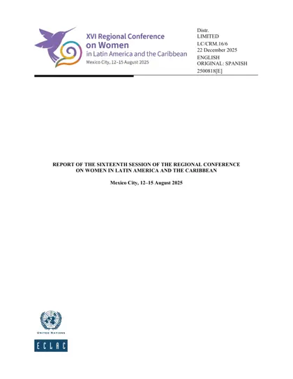 REPORT OF THE SIXTEENTH SESSION OF THE REGIONAL CONFERENCE ON WOMEN IN LATIN AMERICA AND THE CARIBBEAN封面