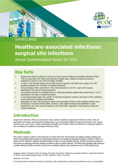 Healthcare-associated infections: surgical site infections. Annual Epidemiological Report for 2023封面