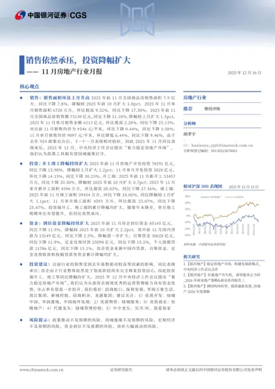 销售依然承压，投资降幅扩大 —— 11 月房地产行业月报封面