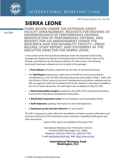 Sierra Leone: Third Review Under the Extended Credit Facility Arrangement, Requests for Waivers of Nonobservance of Performance Criteria, Modification of Performance Criteria, and Request for an Arrangement Under the Resilience and Sustainability Facility封面
