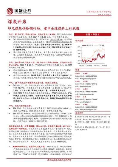 煤炭开采：印尼煤炭供给侧行动，重申全球煤价上行机遇封面