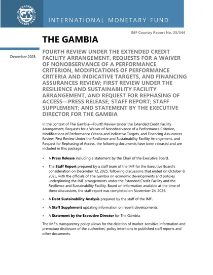 The Gambia: Fourth Review Under the Extended Credit Facility Arrangement, Requests for a Waiver of Nonobservance of a Performance Criterion, Modifications of Performance Criteria and Indicative Targets, and Financing Assurances Review; First Review Under the Resilience and Sustainability Facility Arrangement, and Request for Rephasing of Access—Press Release; Staff Report; Staff Supplement; and Statement by the Executive Director for The Gambia封面