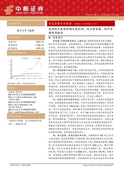 有色金属行业报告（2026.3.16-2026.3.21）流动性及衰退预期过度扰动，关注贵金属、铝中长期布局机会封面