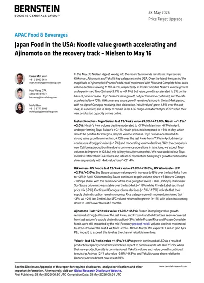 Japan Food in the USA: Noodle value growth accelerating and Ajinomoto on the recovery track - Nielsen to May 16封面