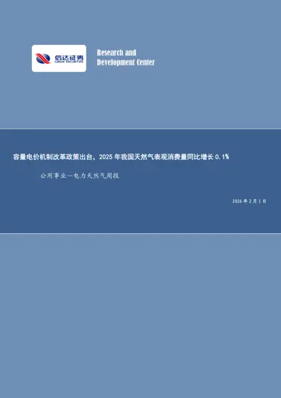 公用事业—电力天然气周报:容量电价机制改革政策出台,2025 年我国天然气表观消费量同比增长0.1%封面