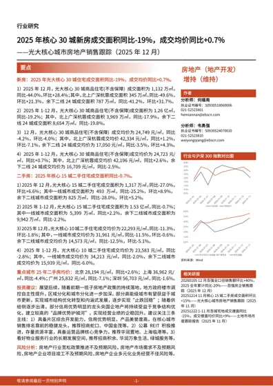 2025年核心30城新房成交面积同比-19%，成交均价同比+0.7%——光大核心城市房地产销售跟踪（2025年12月）封面