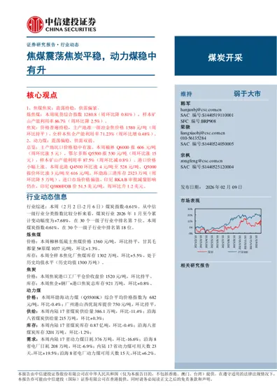 焦煤震荡焦炭平稳，动力煤稳中有升封面