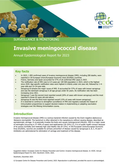 Invasive meningococcal disease: Annual Epidemiological Report for 2023封面