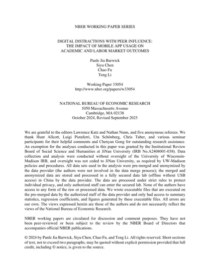 Digital Distractions with Peer Influence: The Impact of Mobile App Usage on Academic and Labor Market Outcomes封面