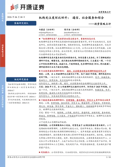 机构关注度环比回升：通信、社会服务和综合封面