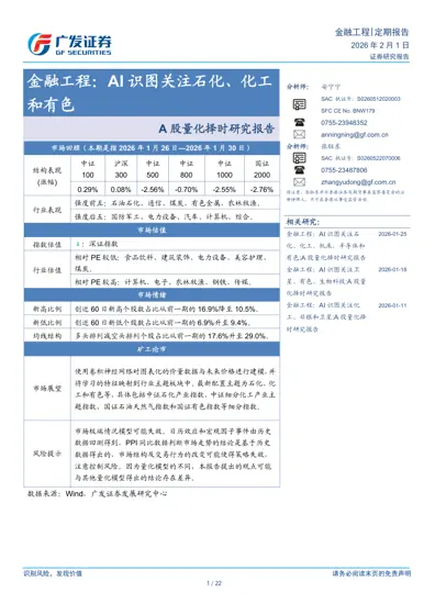 金融工程:AI识图关注石化、化工和有色:A股量化择时研究报告封面
