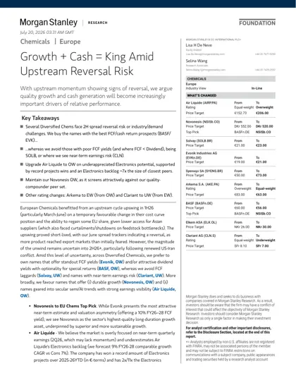 Chemicals | Europe Growth + Cash = King Amid Upstream Reversal Risk封面