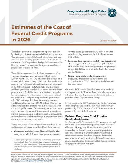 Estimates of the Cost of Federal Credit Programs in 2026封面