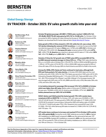 Global Energy Storage EV TRACKER - October 2025: EV sales growth stalls into year end封面