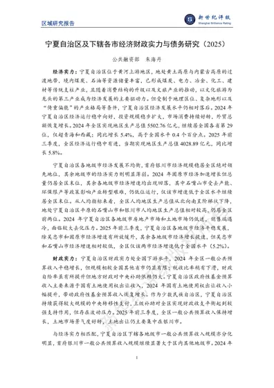 宁夏自治区及下辖各市经济财政实力与债务研究(2025)封面