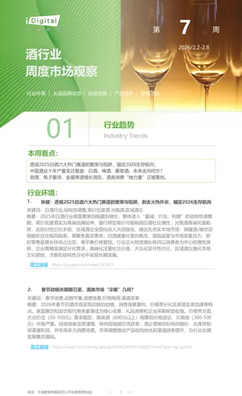 酒行业周度市场观察（2026年2月2日至2月8日，第7周）封面