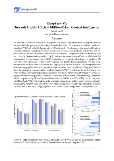 DeepSeek-V4: Towards Highly Efficient Million-Token Context Intelligence封面