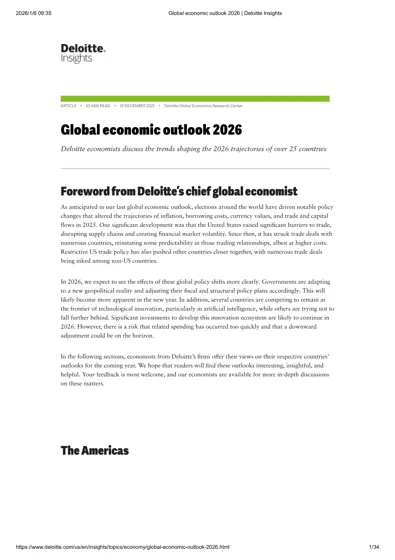 Global economic outlook 2026封面