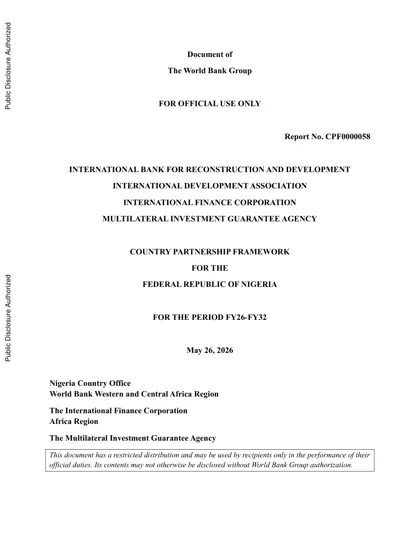 Country Partnership Framework for the Federal Republic of Nigeria FY26-FY32封面