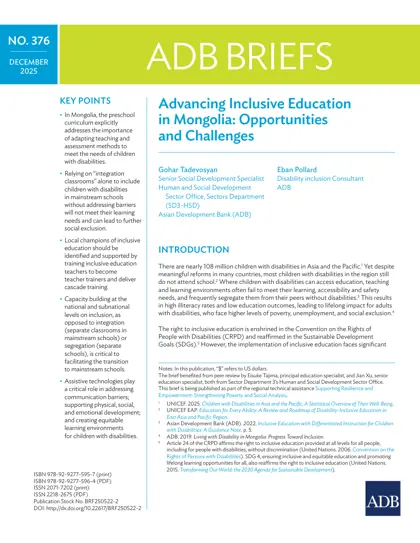 Advancing Inclusive Education in Mongolia: Opportunities and Challenges封面
