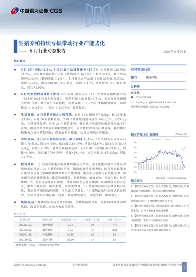 6月行业动态报告：生猪养殖持续亏损带动行业产能去化封面