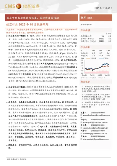 航空行业2025年10月数据跟踪封面
