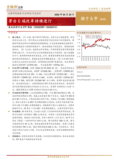 茅台C端改革持续进行——食品饮料行业ETF周报(20260309—20260313)封面