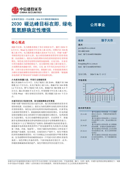 2030碳达峰目标在即, 绿电氢氨醇确定性增强封面