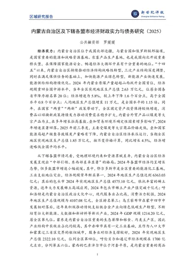 内蒙古自治区及下辖各盟市经济财政实力与债务研究(2025)封面