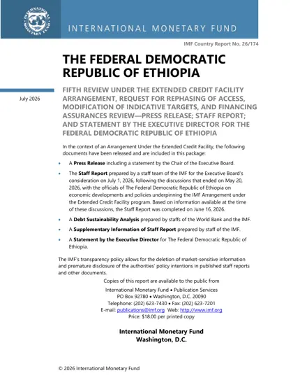 The Federal Democratic Republic of Ethiopia: Fifth Review Under the Extended Credit Facility Arrangement, Request for Rephasing of Access, Modification of Indicative Targets, and Financing Assurances Review—Press Release; Staff Report; and Statement by the Executive Director for The Federal Democratic Republic of Ethiopia封面