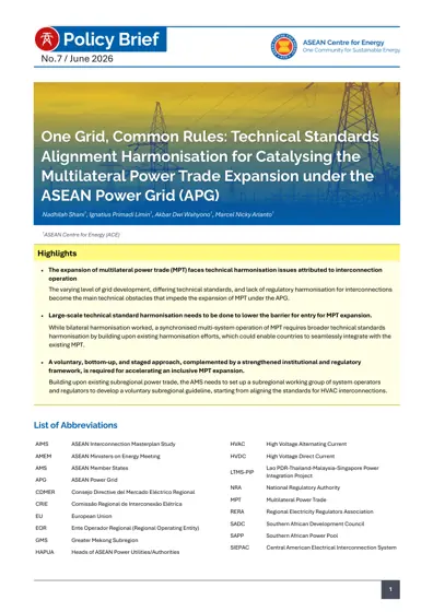 One Grid, Common Rules: Technical Standards Alignment Harmonisation for Catalysing the Multilateral Power Trade Expansion under the ASEAN Power Grid (APG)封面