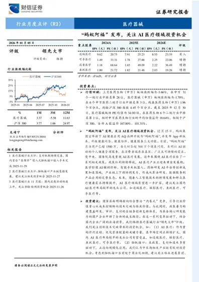 医疗器械行业月度点评：蚂蚁阿福发布，关注AI医疗领域投资机会封面