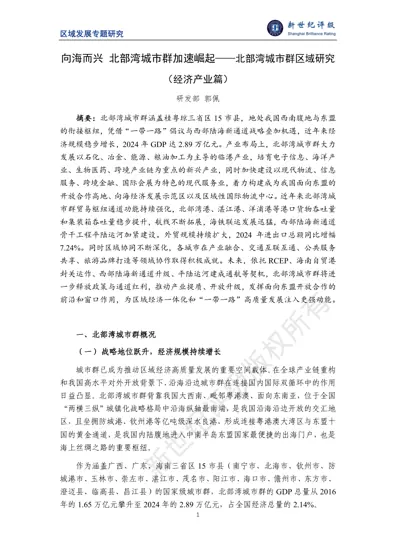 向海而兴 北部湾城市群加速崛起——北部湾城市群区域研究（经济产业篇）封面
