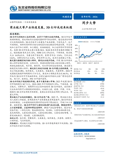 商业航天等产业快速发展，3D打印或迎来机遇封面