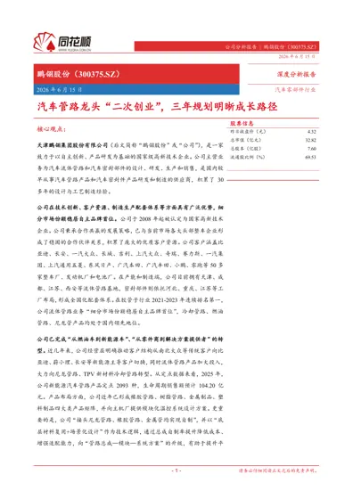鹏翎股份（300375.SZ）深度分析报告封面