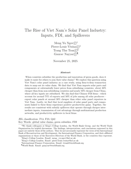 The Rise of Viet Nam’s Solar Panel Industry: Inputs, FDI, and Spillovers封面